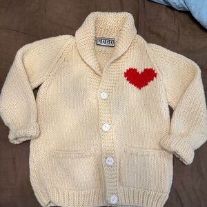 GOGO sweaters 4 button Cardigan cream with Red Heart